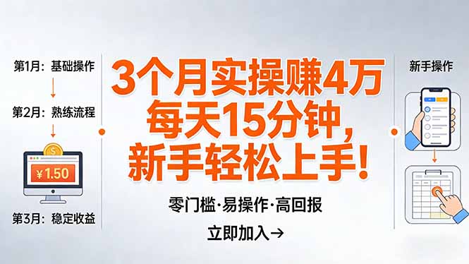 我3 个月实操赚了 4 万 ，每天操作15分钟，新手也能轻松上手！-黑马项目网