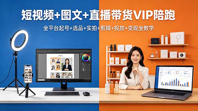 短视频+图文+直播带货VIP陪跑，全平台起号+选品+实拍+剪辑+投放+变现全教学-黑马项目网