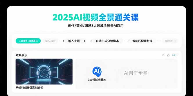 2025AI视频全景通关课：涵盖创作/商业/职场3大领域 掌握AI全场景应用-黑马项目网